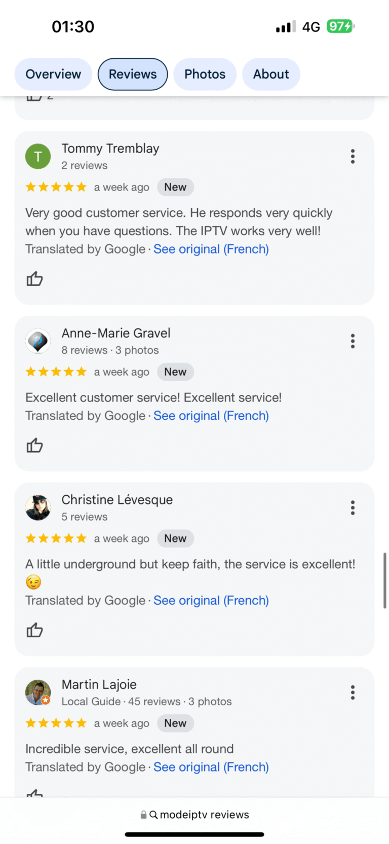 Customer feedback and testimonials for IPTV Suisse services